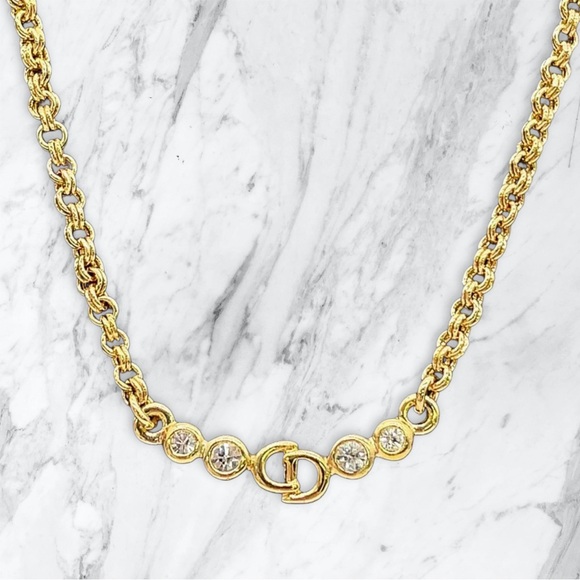 Christian Dior CD Logo Rhinestone Beveled Necklace - Picture 3 of 6